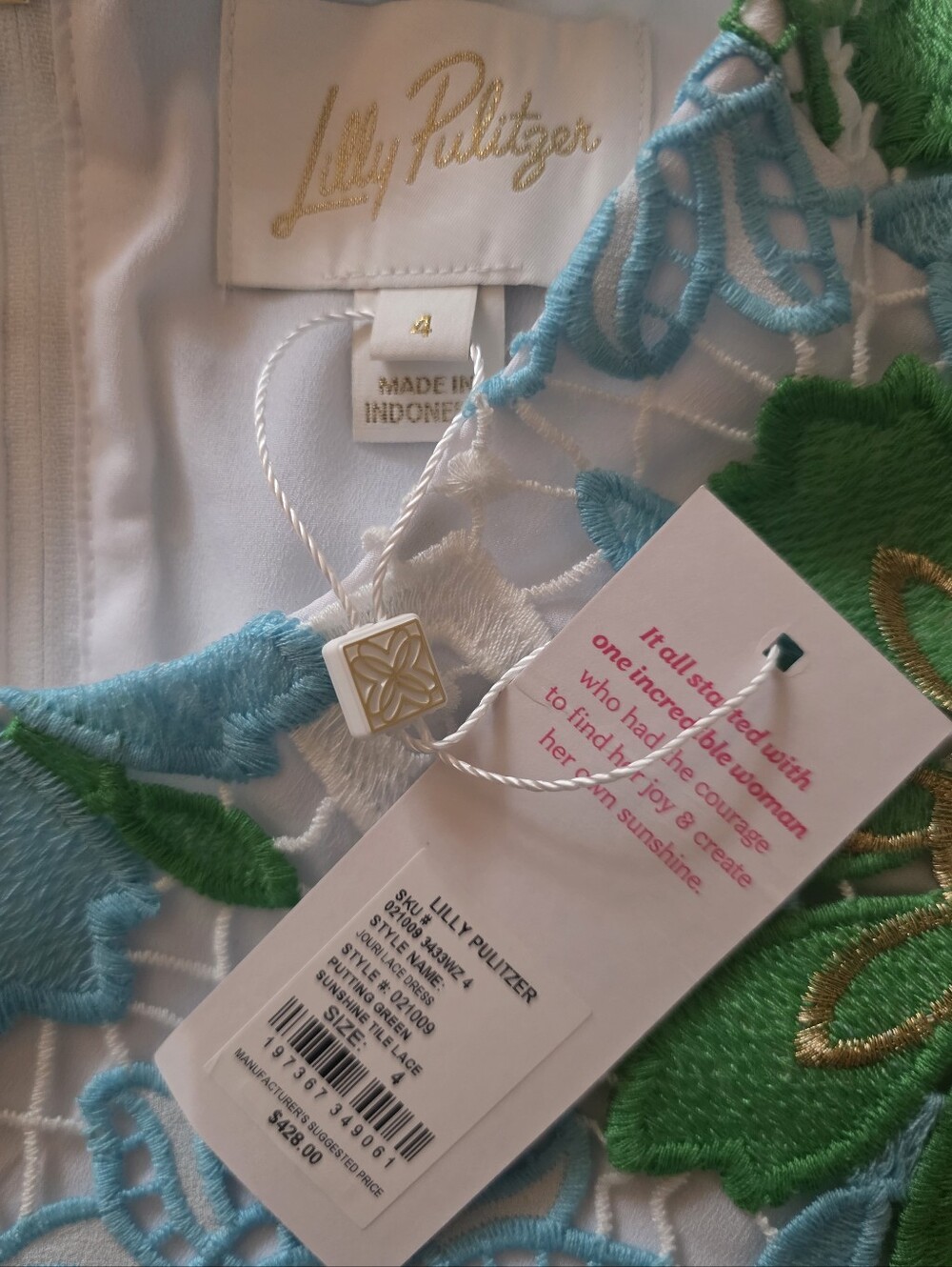 NWT Lilly Pulitzer Jouri 3/4 Sleeve Lace Dress Putting Green Sunshine Tile Lace - Picture 9 of 14